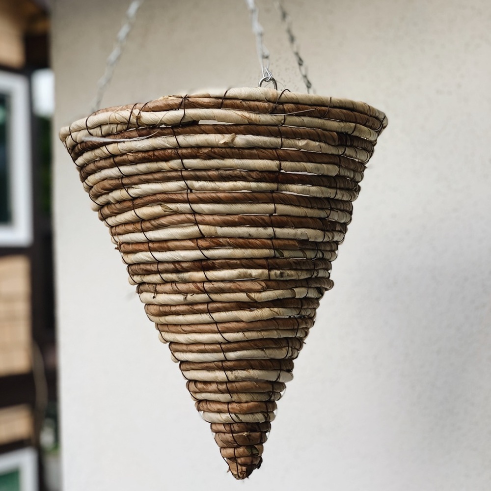 Striped Wicker Hanging Planter